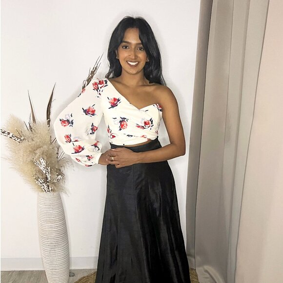 Harleen Kaur White and Red Floral Asymmetrical Wrap Top - Picture 1 of 2